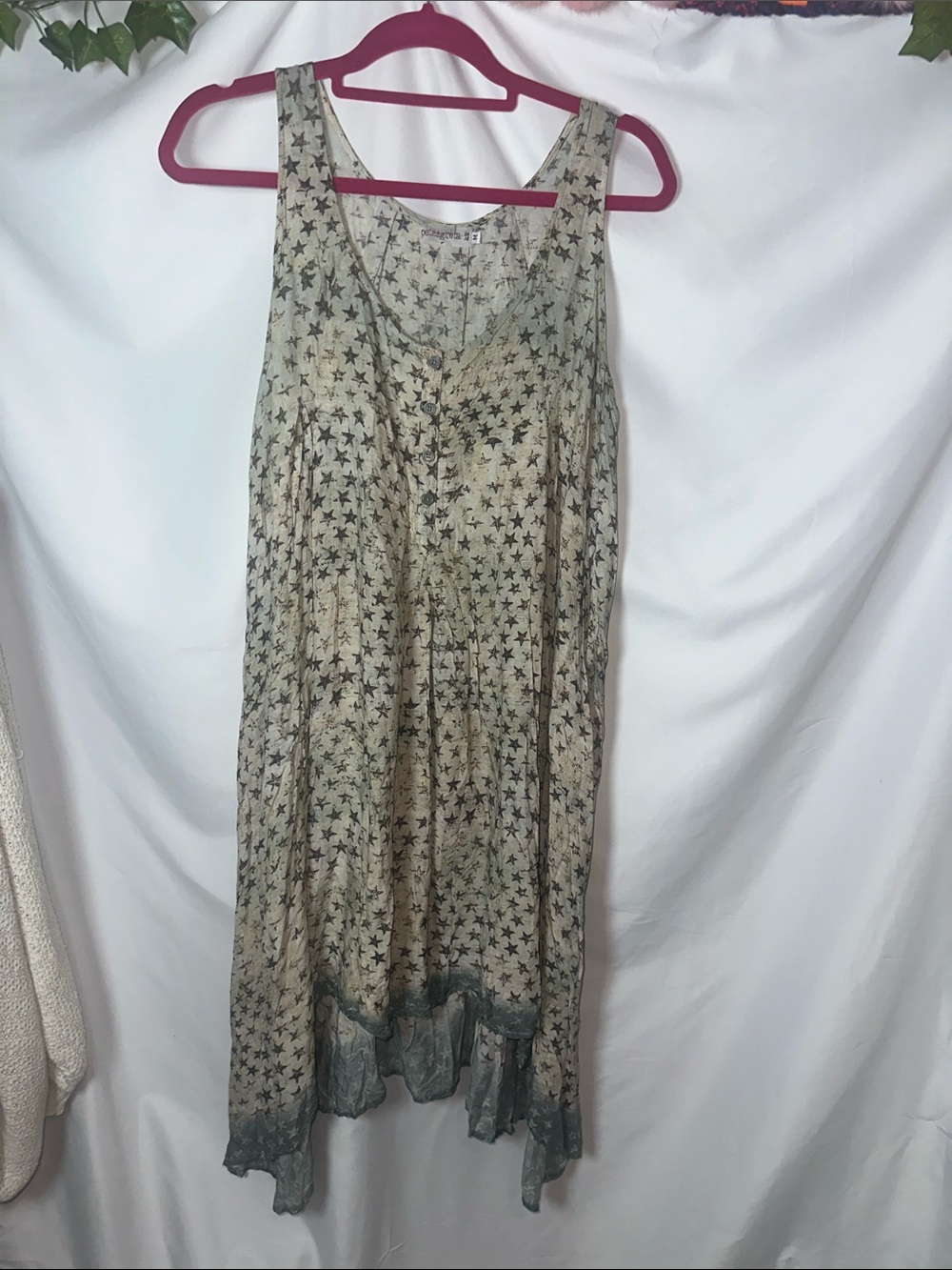 Pete&greta Sleeveless Star-Print Boho Dress in Beige and Teal